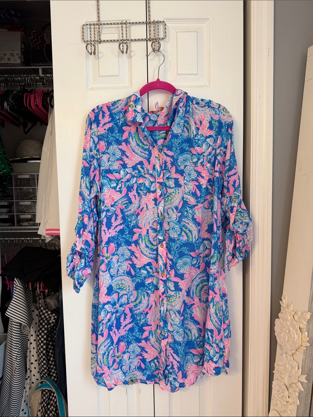 Lilly Pulitzer very good used Natalie Coverup Blue Tang Sitting Seaside Size XL